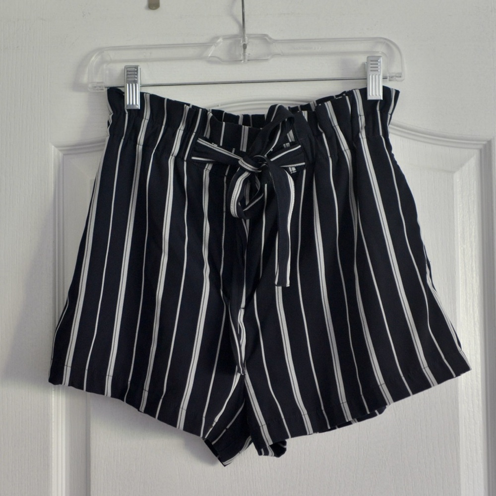 Blue and White Striped Shorts